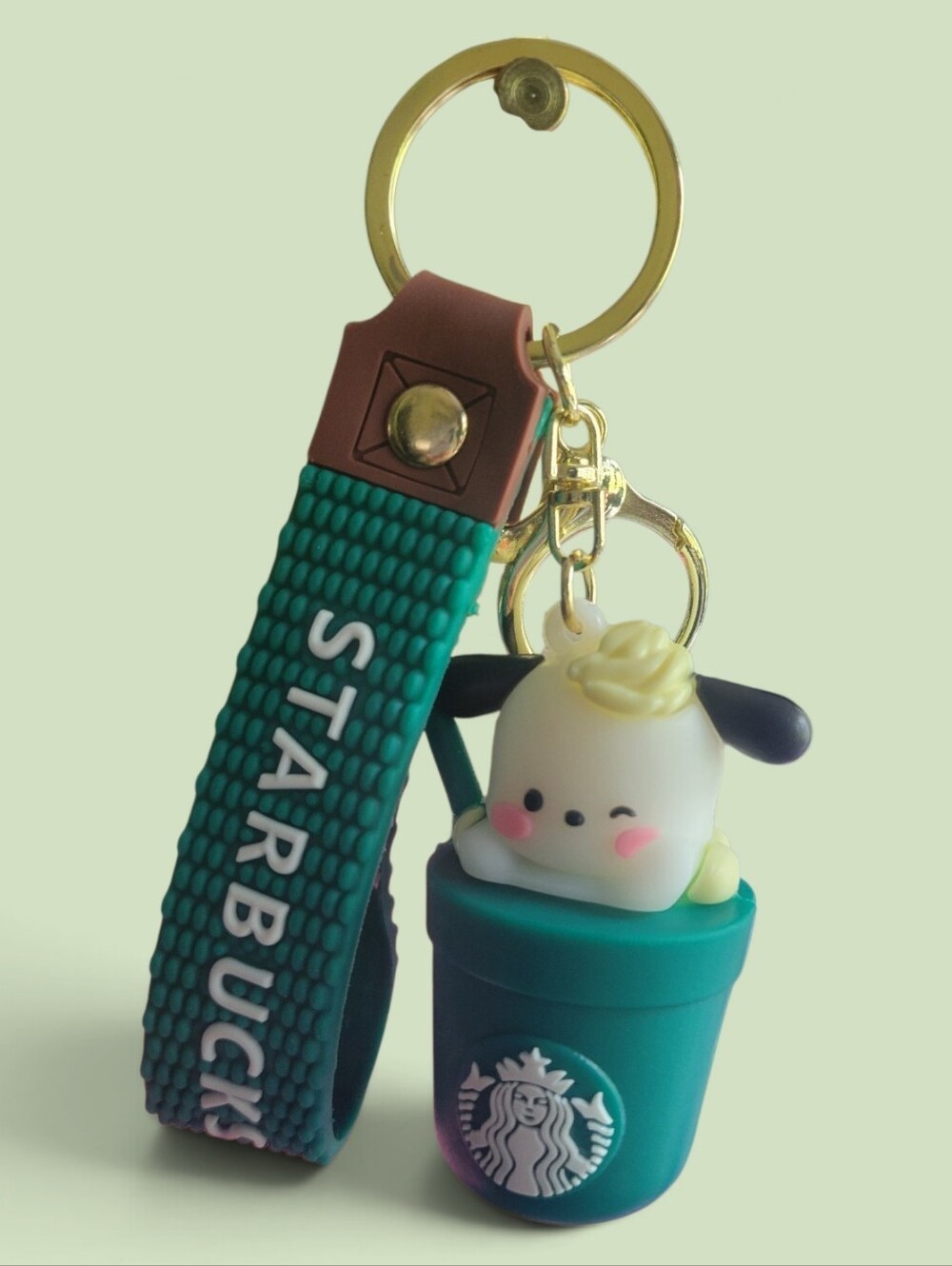 Starbucks Teal Silicone Cup Keychain with Pochacco Charm